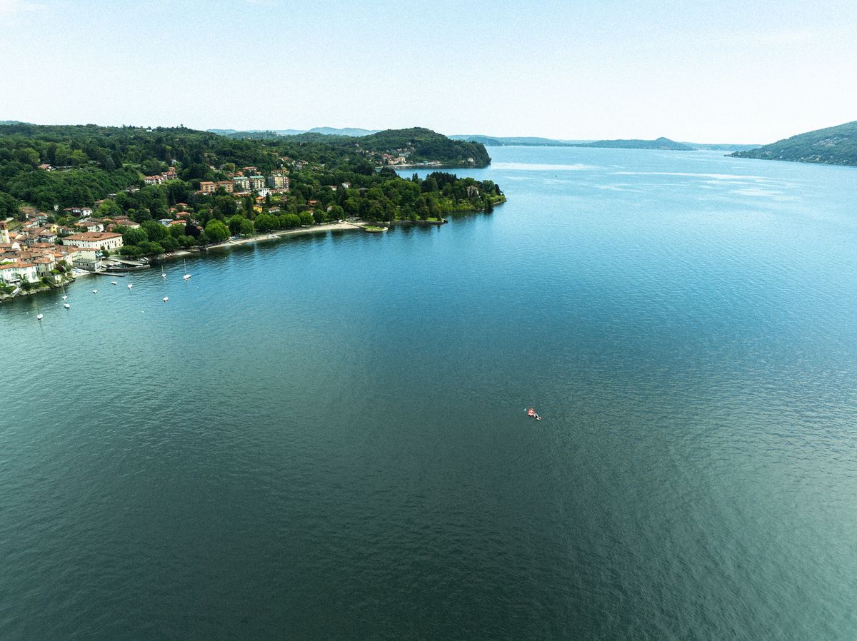A drone captures Neil swimming Lake Maggiore and shows the sheer scale of the challenge