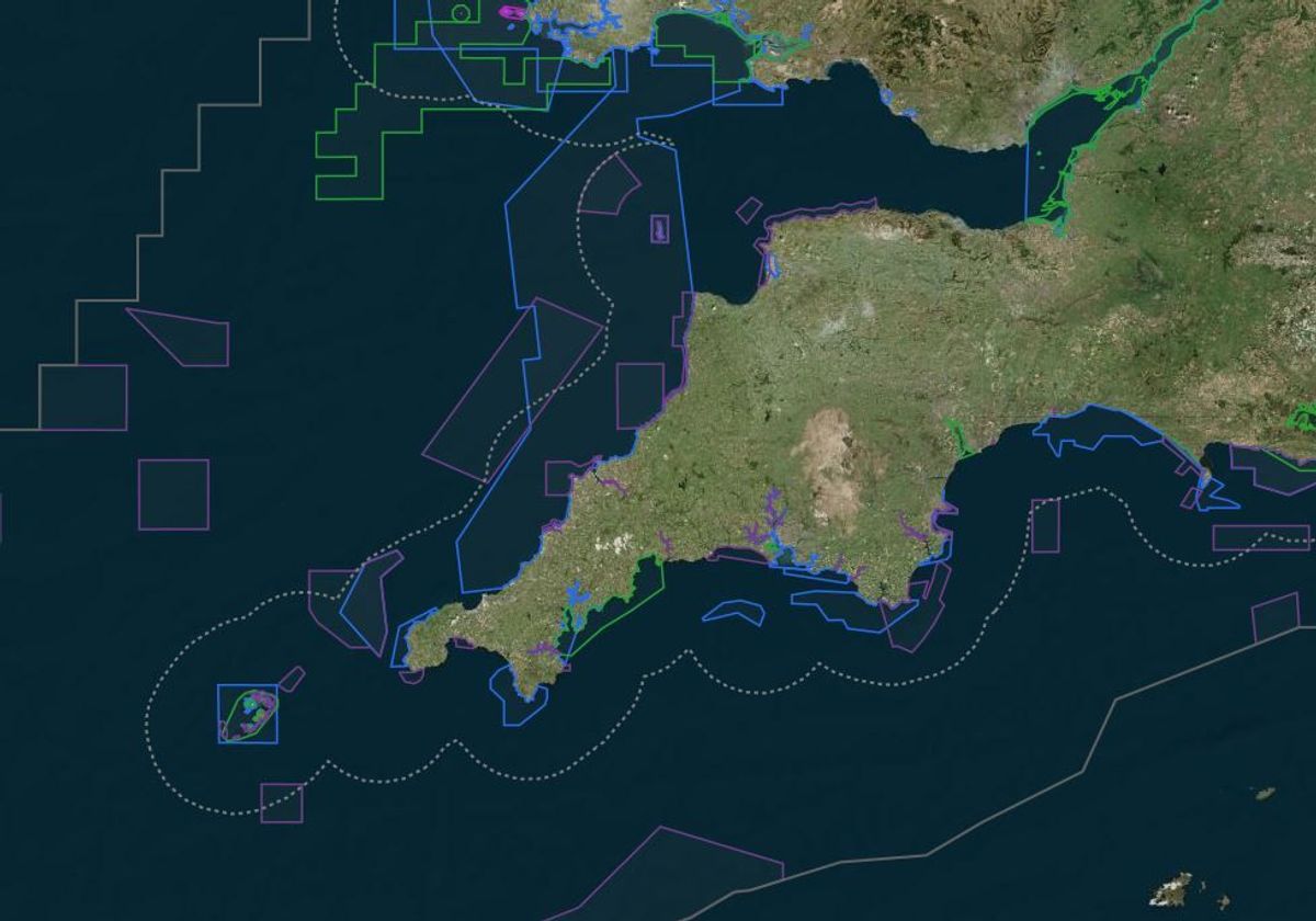 A map showing the Marine Protected Areas around the coast. The dotted line shows the 12-mile limit