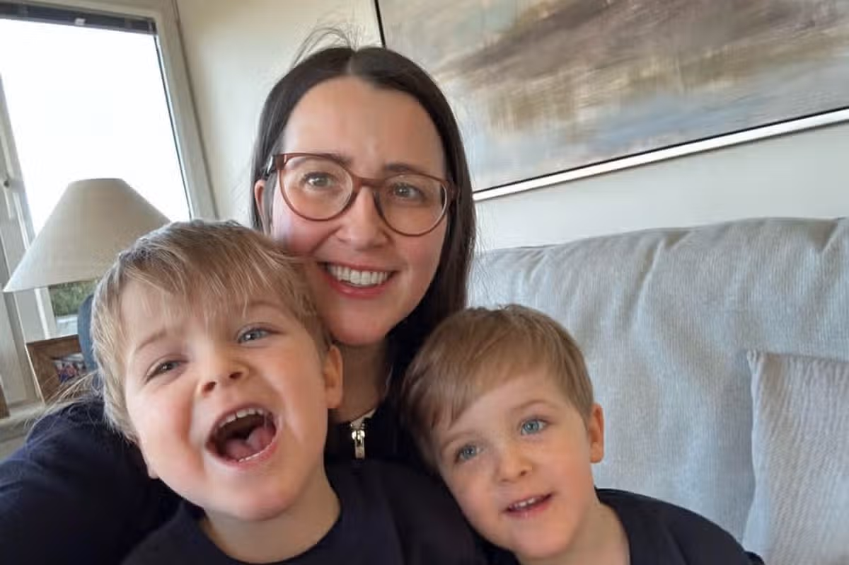 Kim Borthwick with her twin boys Max and Freddie