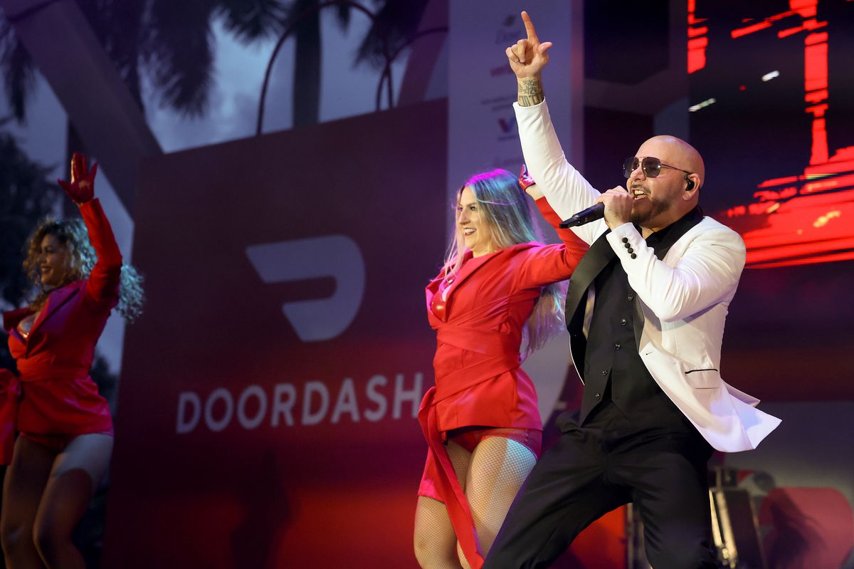 Pitbull performed at Bellahouston Park on Wednesday