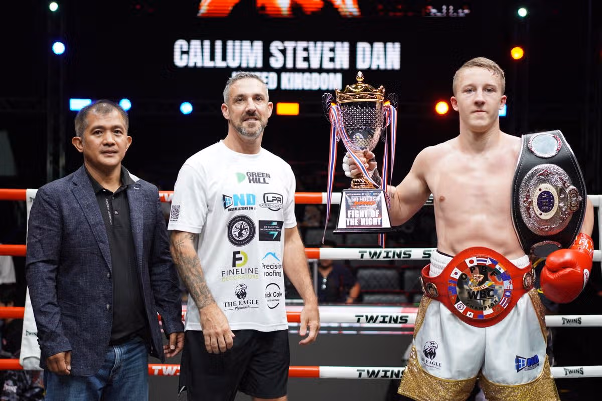Callum Dan with the Oriental and Pacific Boxing Federation (OPBF) Youth Super Middleweight title, having beaten Poramin Saengpak at the World Siam Stadium in Bangkok, Thailand, on July 25, 2026