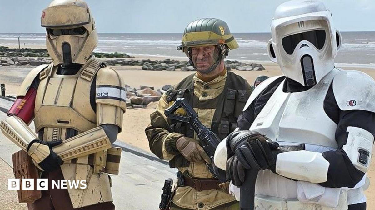 Star Wars Stormtroopers in body and helmets on the promenade at Cleveleys