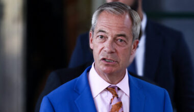 Nigel Farage, the leader of Britain's Reform UK party makes a statement, in London