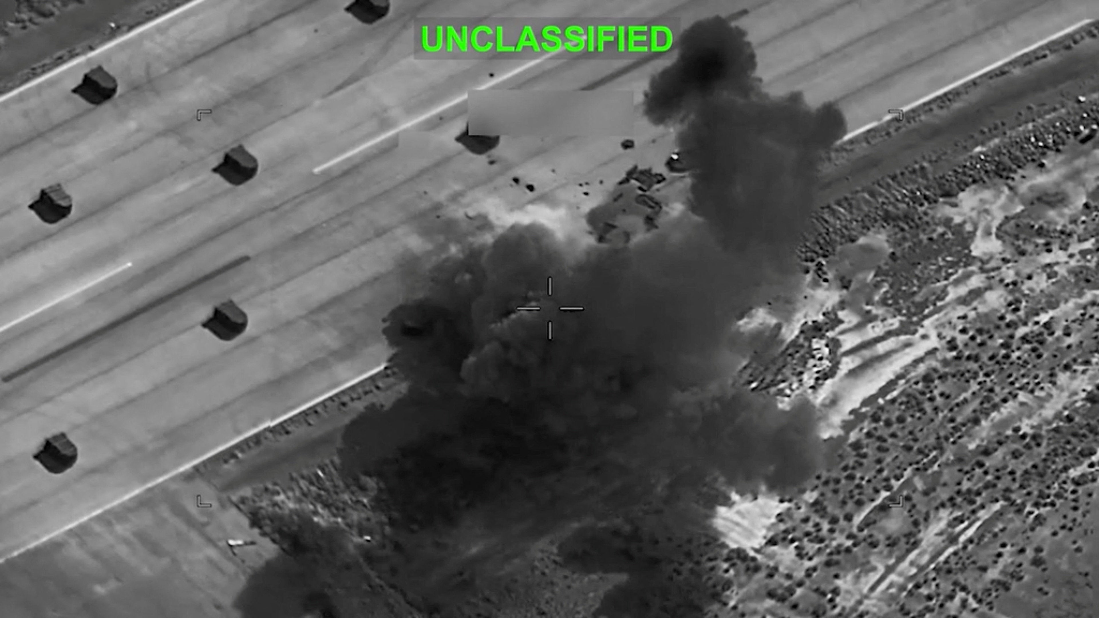 Footage of strikes at an undisclosed location in Iran, according to Centcom