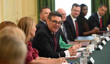 British Prime Minister Andy Burnham attends his first Cabinet meeting