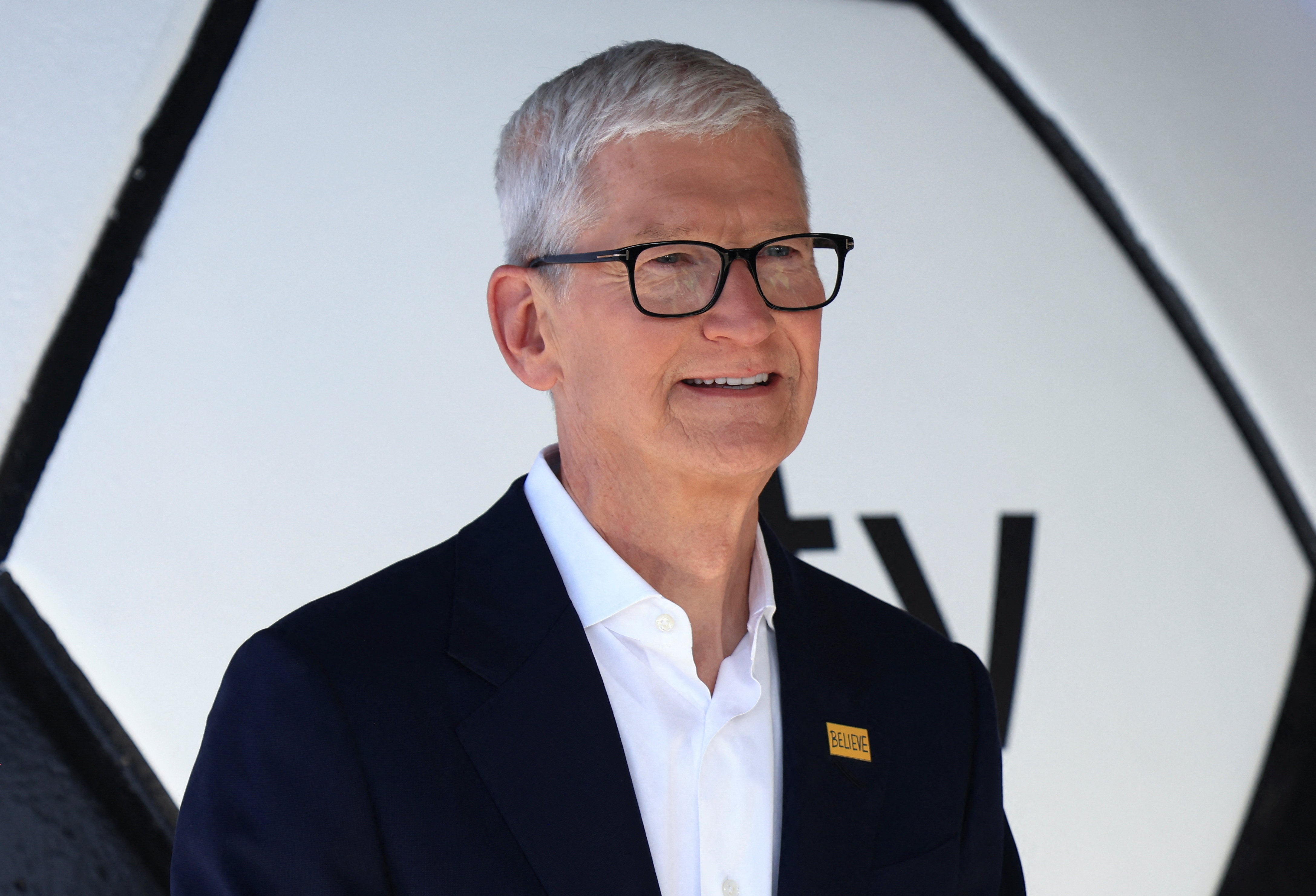 Apple's CEO Tim Cook attends the premiere of season four of the Apple TV series 'Ted Lasso'