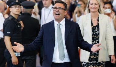 Andy Burnham, Labour member of the U.K. Parliament for Makerfield, celebrates after his swearing in at the Houses of Parliament on June 22, 2026, in London.