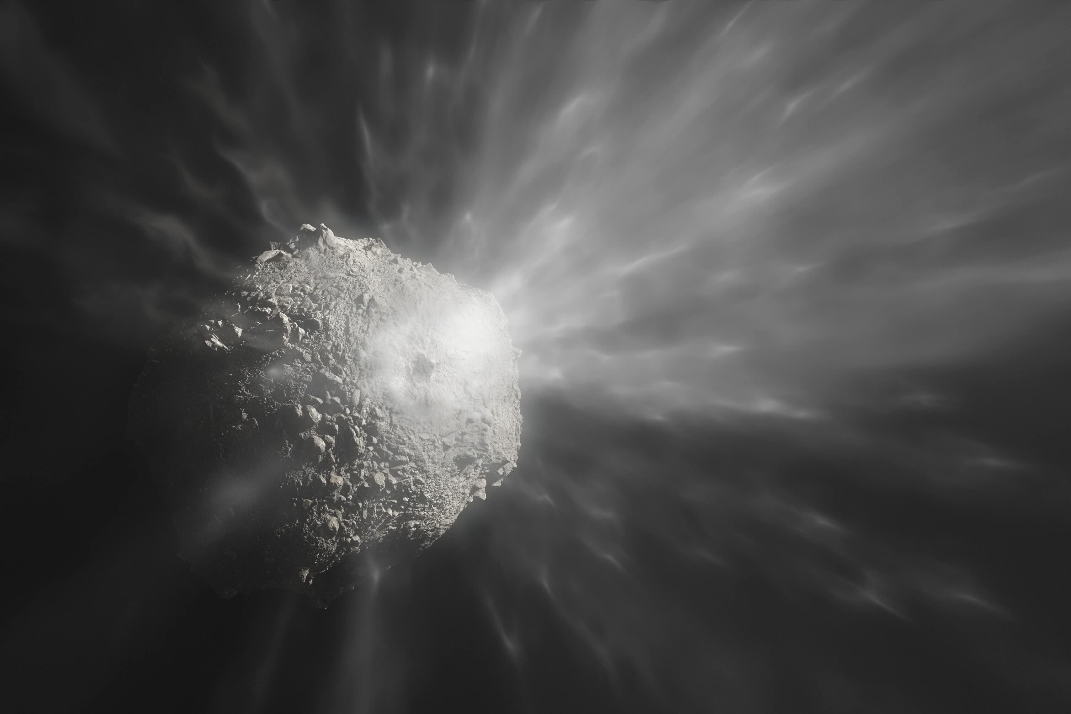Artist’s impression of the aftermath of spacecraft crashing onto an asteroid