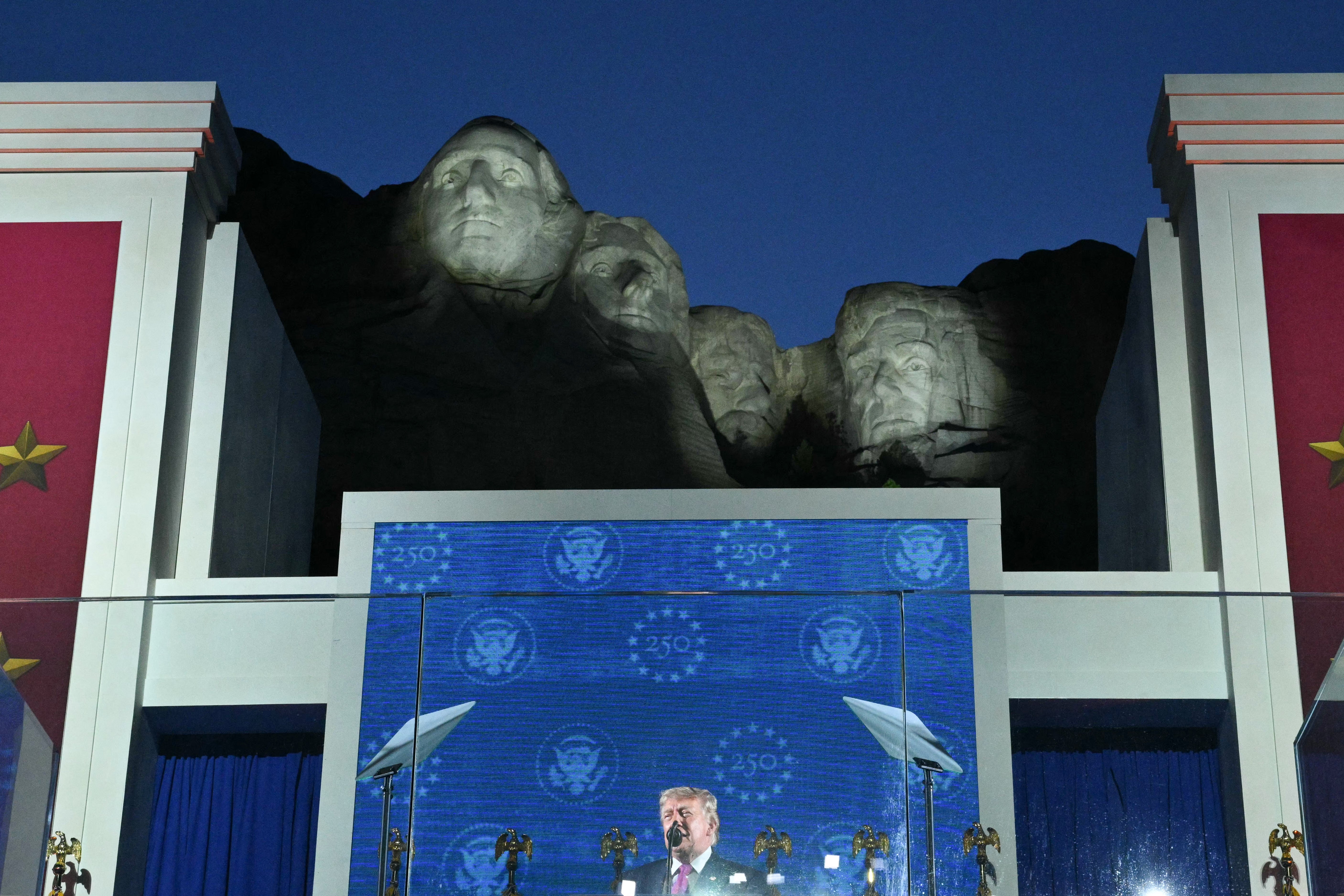 President Donald Trump speaks from Mount Rushmore on Friday night