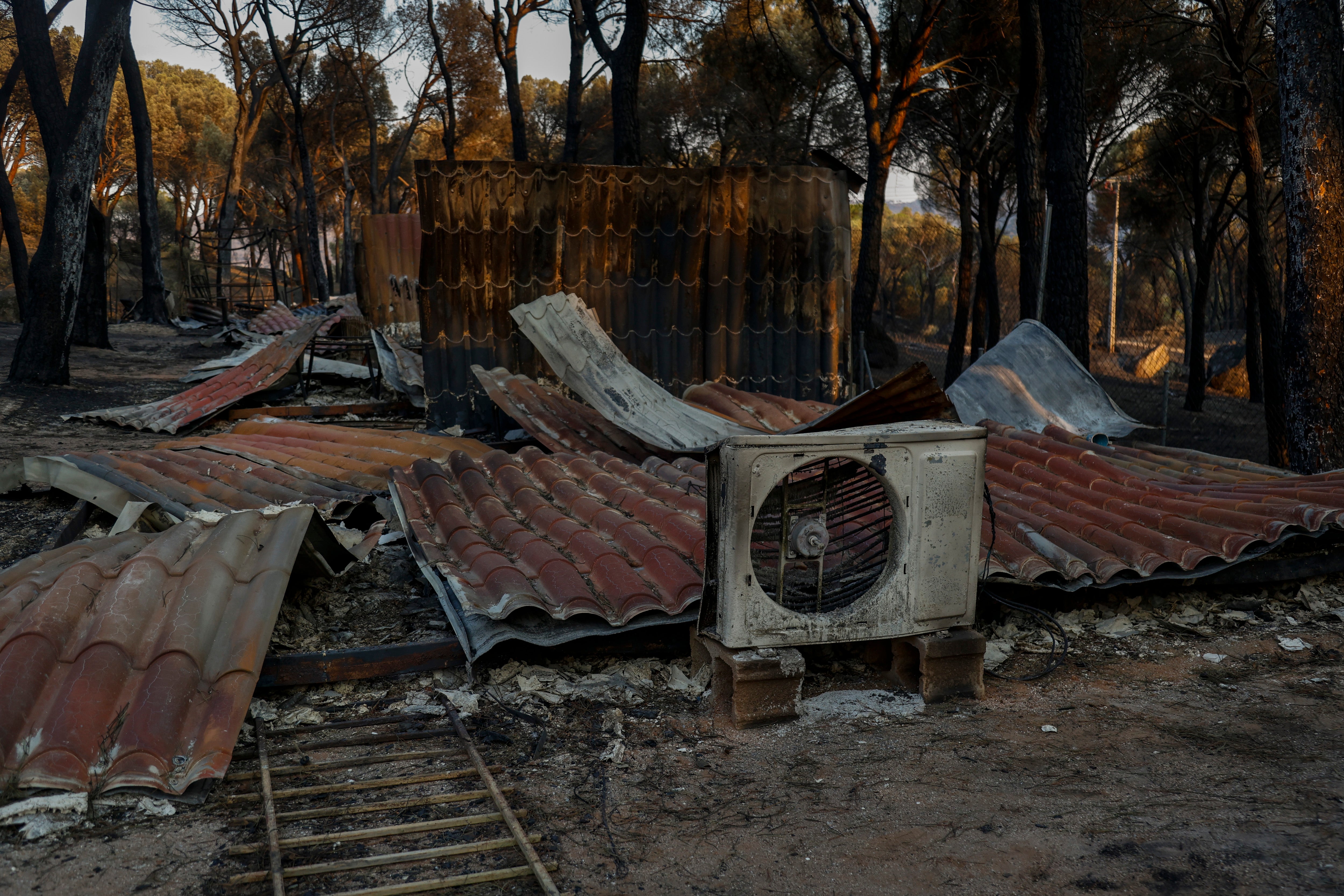 Camping La Ardilla Roja is burnt out next to Pantano de San Juan following wildfires