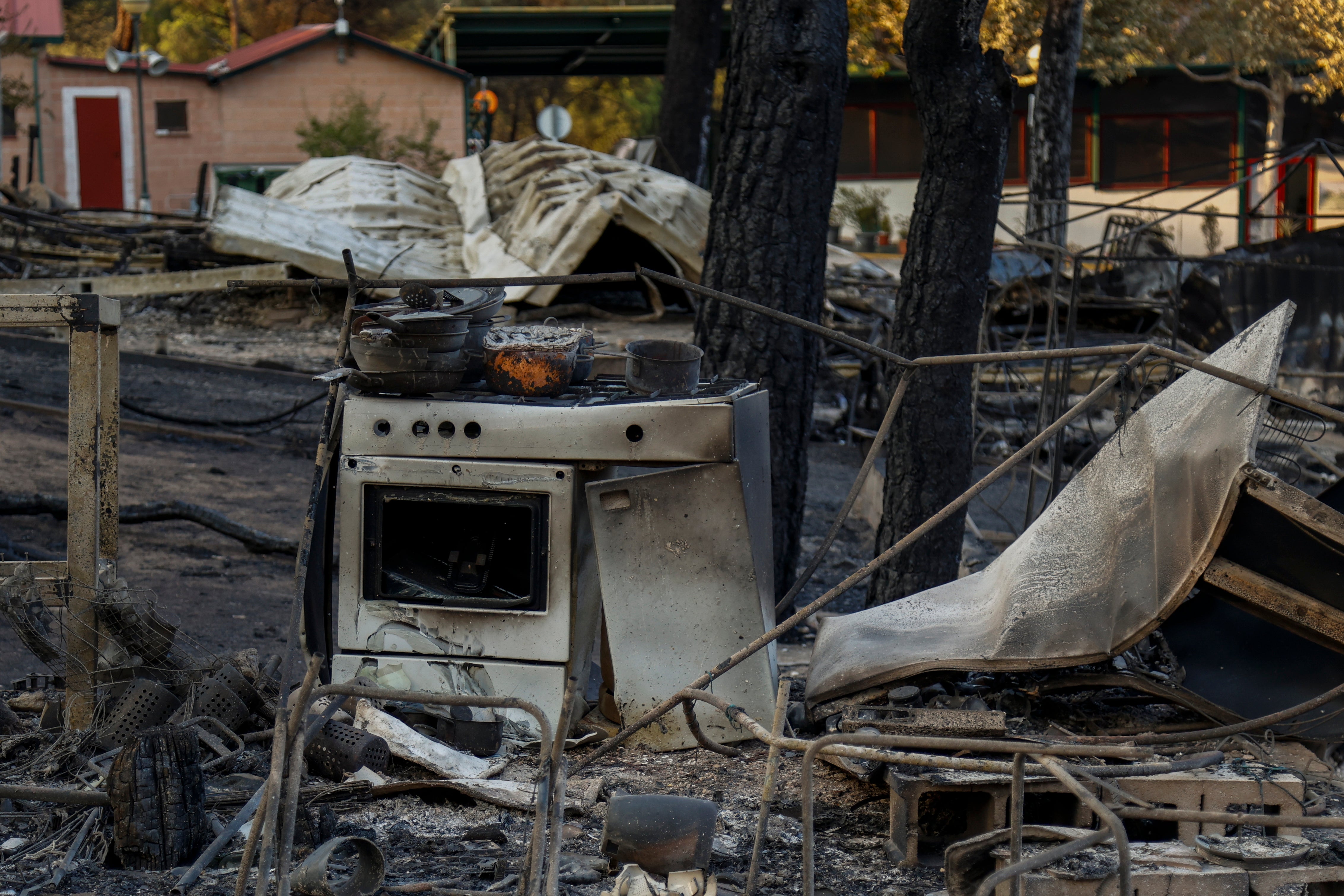 Camping La Ardilla Roja is burnt out next to Pantano de San Juan following wildfires