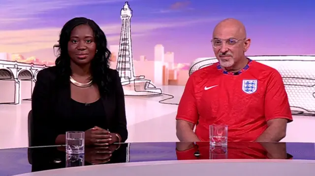 Miatta Fahnbulleh and Nadhim Zahawi pictured on the set of Sundays with Laura Kuenssberg.