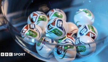A close-up picture showing some of the World Cup draw balls from December