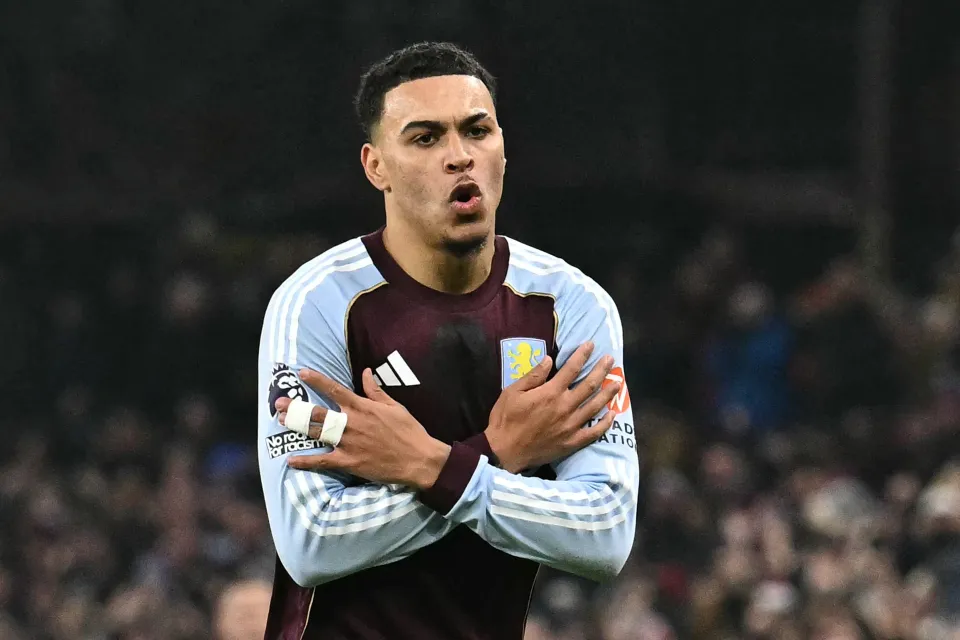 Morgan Rogers celebrates goal against Manchester United