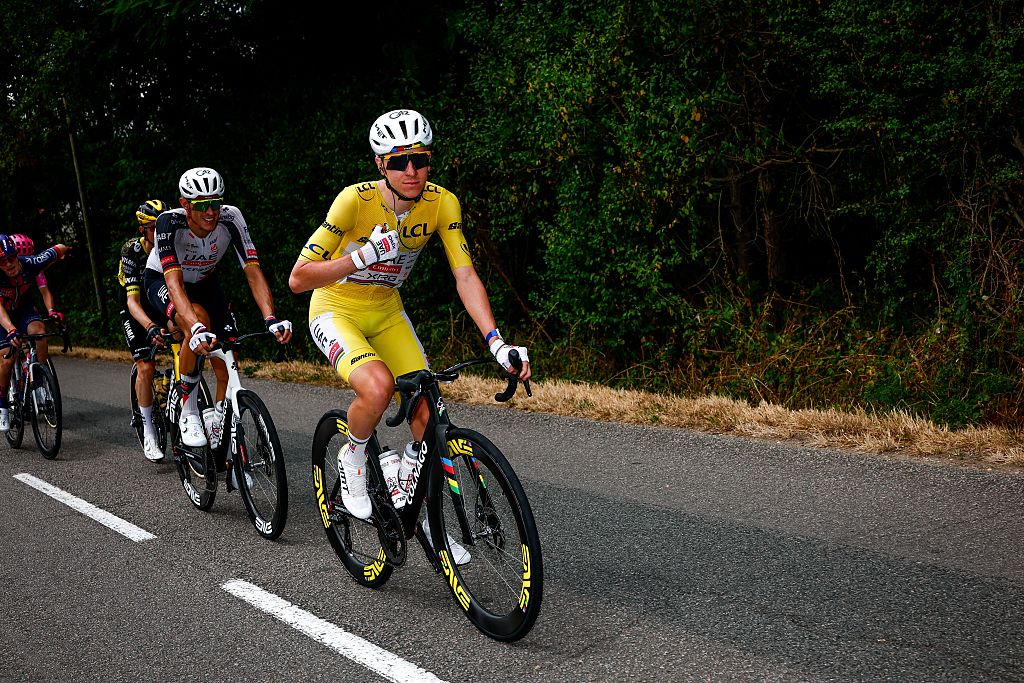 Slovenian Tadej Pogacar of UAE Team Emirates XRG pictured in action during the stage 12 of the 2026 Tour de France cycling race, a stage of 181km from Nevers Magny-Cours to Chalon-sur-Saone, on Thursday 16 July 2026. The 113th edition of the Tour de France starts on Saturday 4 July in Barcelona, Spain, and will finish in Paris, France on the 26th of July. BELGA PHOTO POOL LUCA BETTINI (Photo by POOL LUCA BETTINI / BELGA MAG / Belga via AFP)