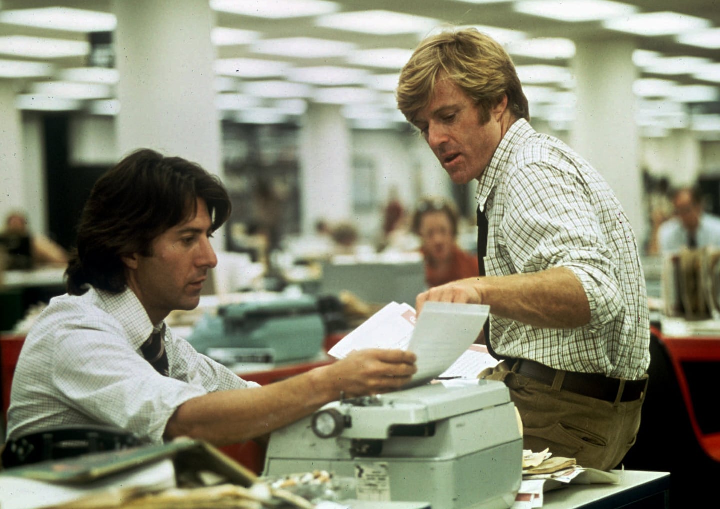 Dustin Hoffman (left) as Carl Bernstein and Robert Redford as Bob Woodward in the 1976 film "All the President's Men."