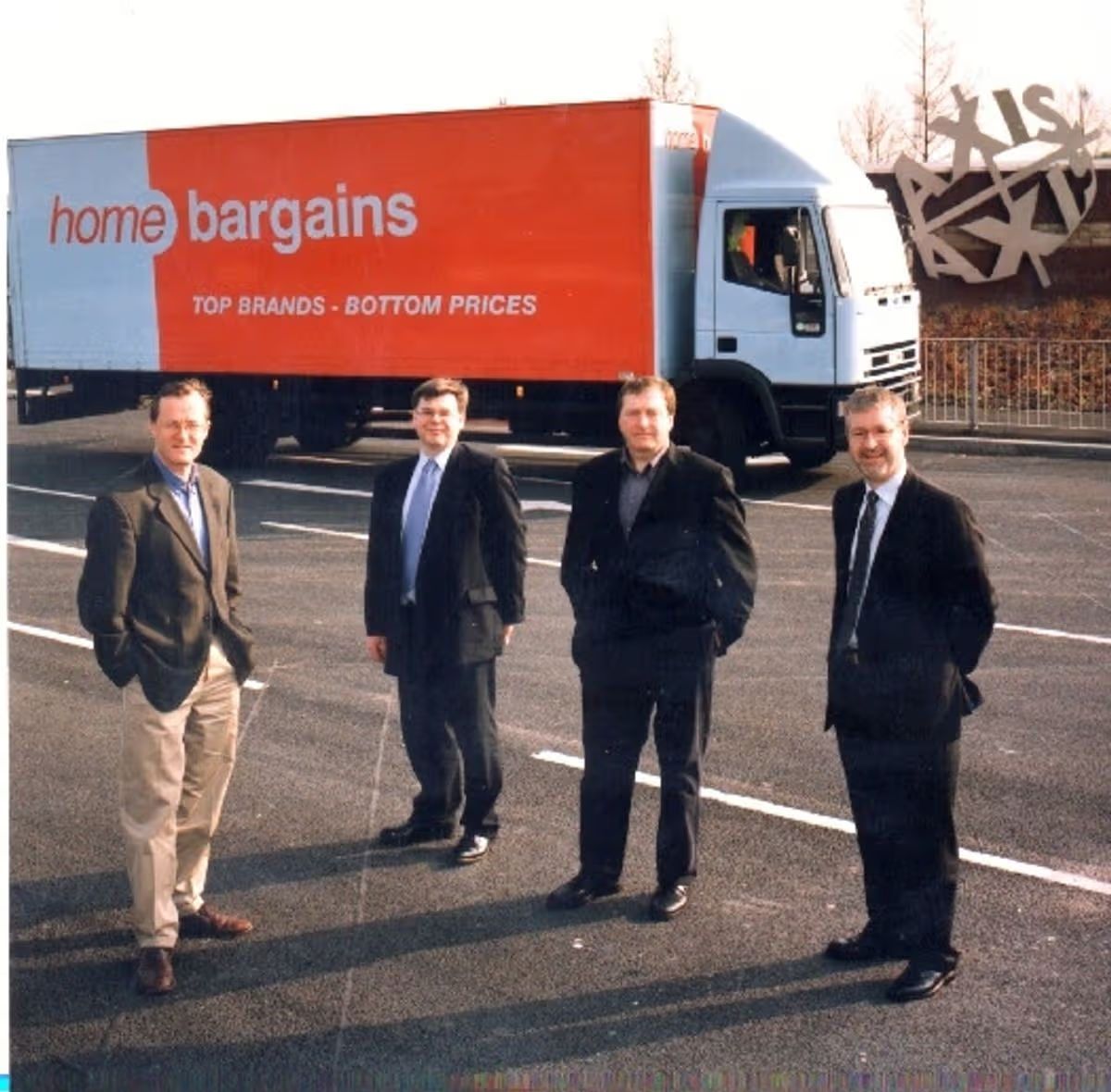 From left, Joe Morris of Home Bargains, Francis O'Brien of Arrowcroft, Tom Morris of Home Bargains and Christopher Fox of Arrowcroft, pictured in 2001