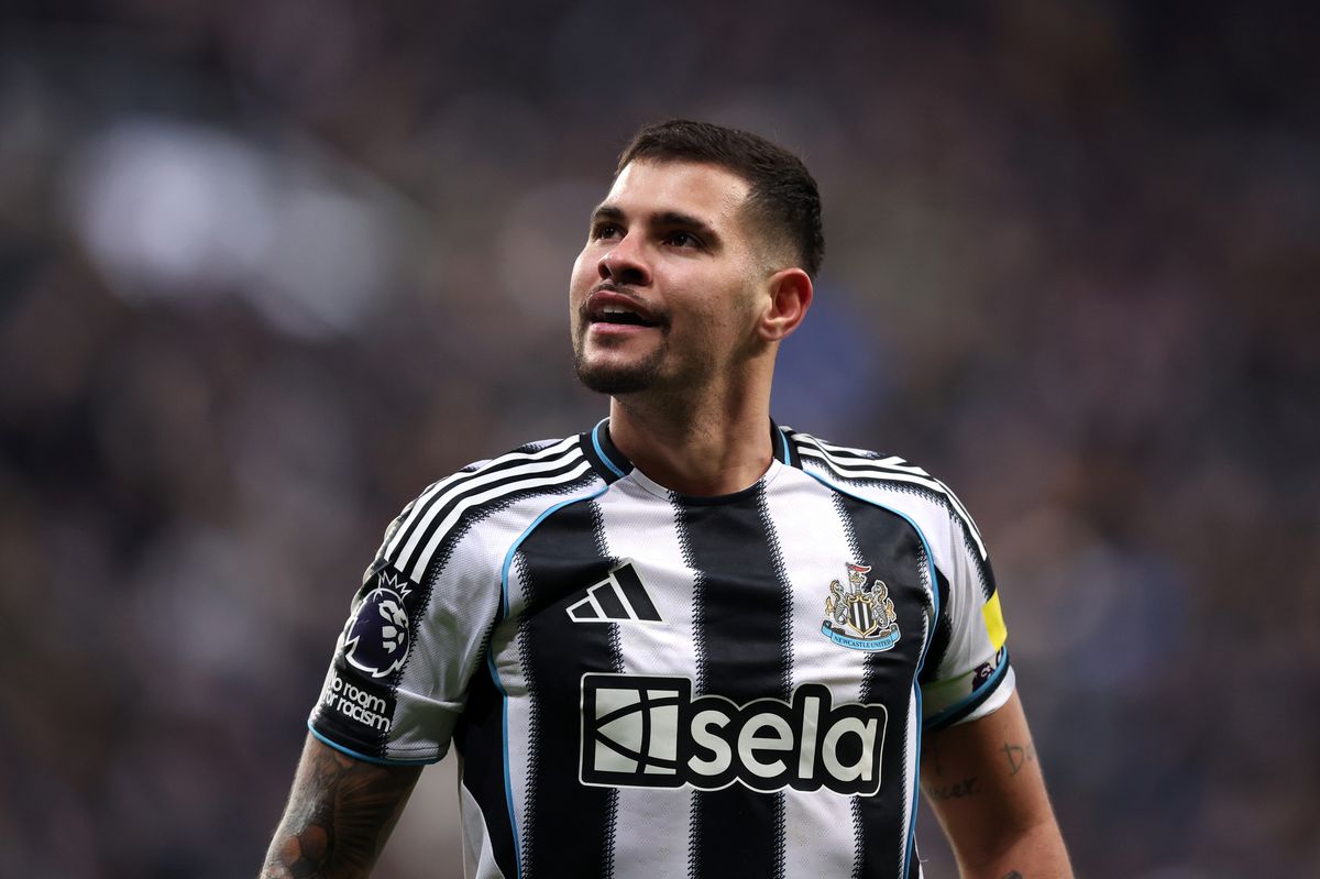Bruno Guimaraes of Newcastle United reacts during the Premier League match between Newcastle United and Leeds United at St James' Park