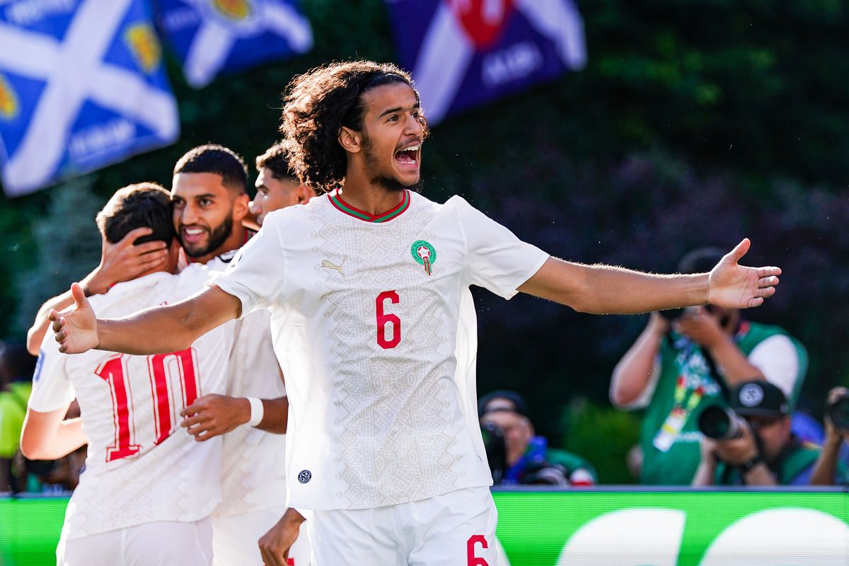 Ayyoub Bouaddi of Morocco celebrates