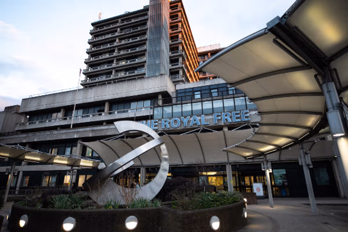 The entrance to the Royal Free Hospital in Hampstead, London