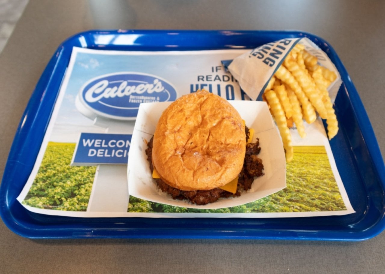 A Culver's burger and fries meal. -