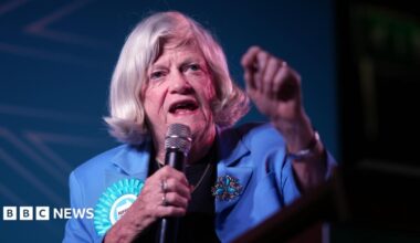 Ann Widdecombe, Reform UK's Immigration and Justice spokesperson addresses delegates during the The Reform Uk Party's summer rally at Staffordshire Showground.