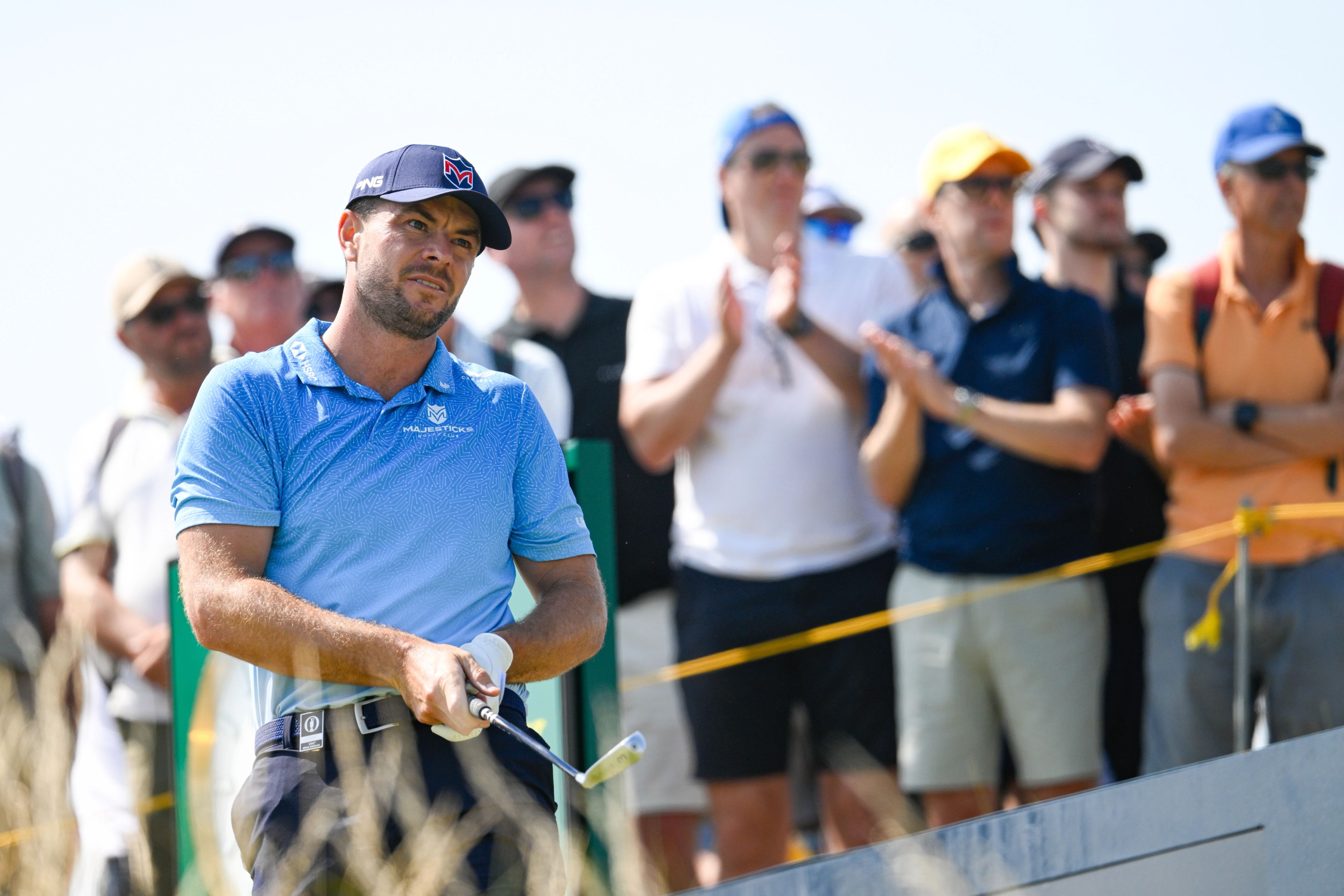 Laurie Canter hits a shot at The Open at Royal Birkdale in 2026.