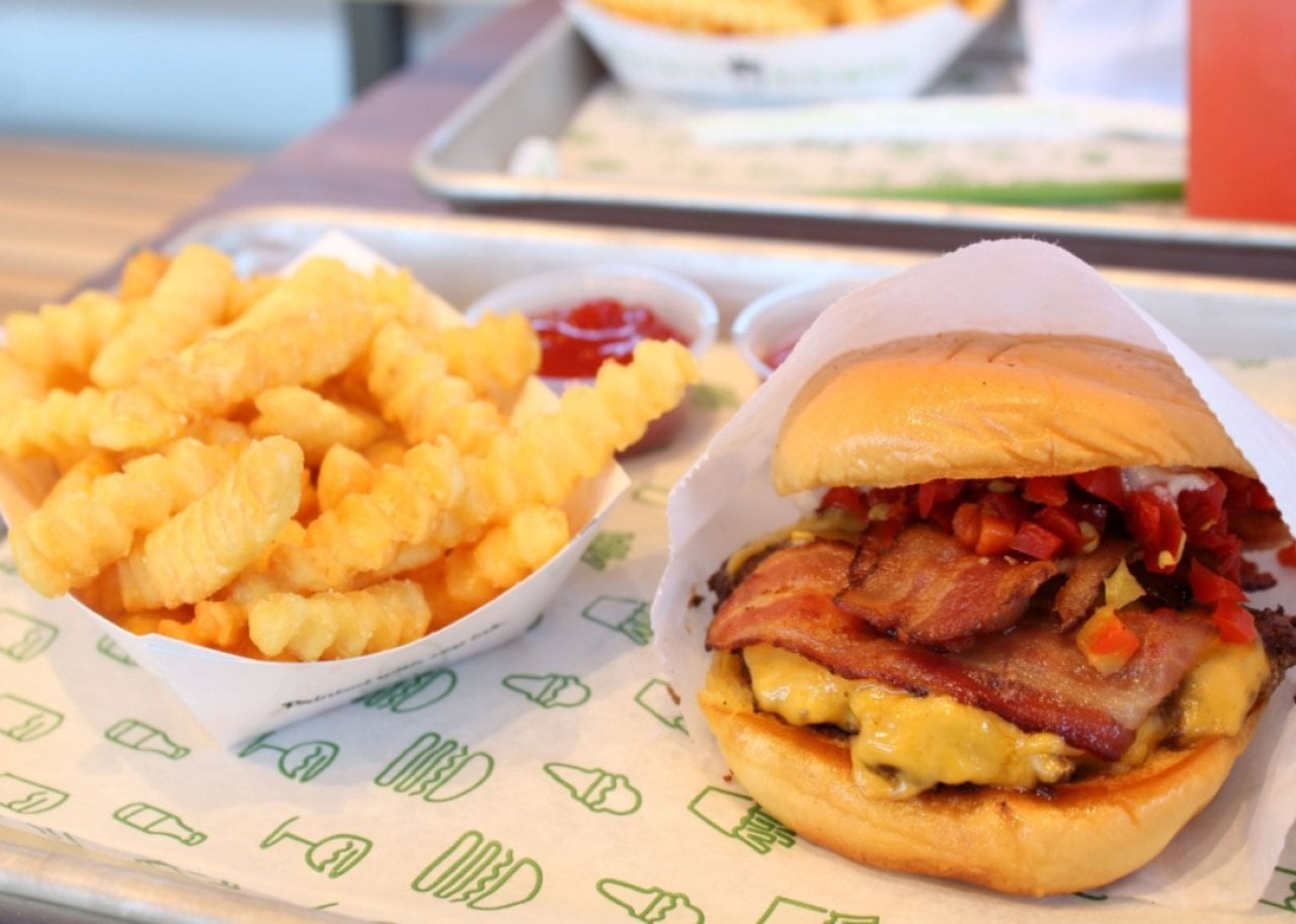 A Shake Shack bacon cheeseburger and fries. -