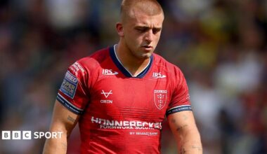 Hull KR half-back Mikey Lewis during his side's defeat at Warrington Wolves