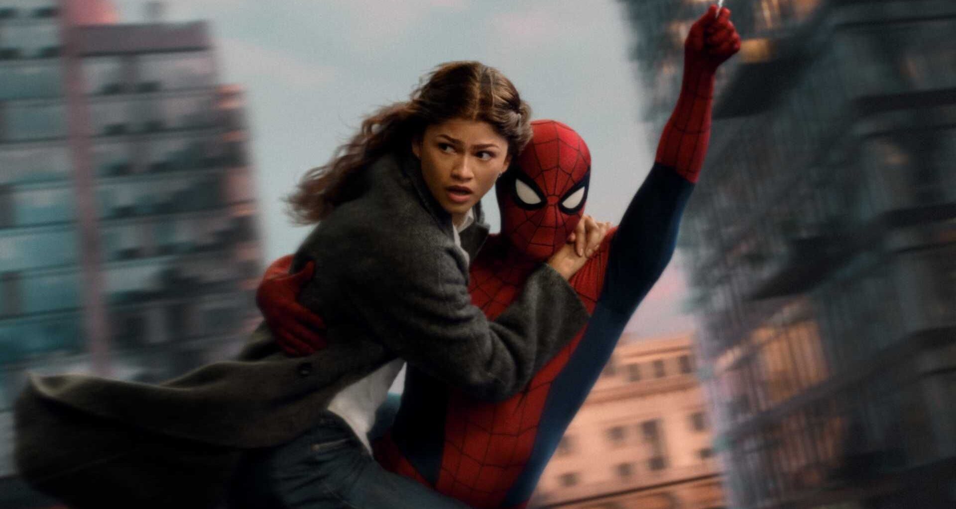 MJ and Peter Parker swinging through New York in Spider-Man: Brand New Day