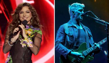 A composite photograph of Shania Twain and Josh Homme of Queens Of The Stone Age