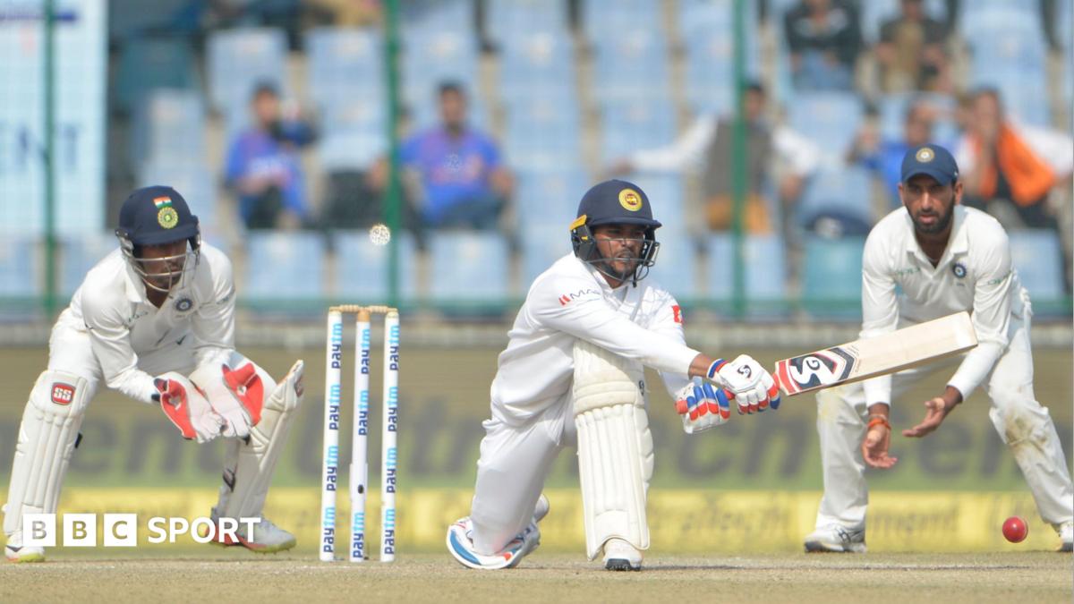 Sri Lanka's Dhananjaya de Silva plays a reverse sweep shot in a Test against India in 2017