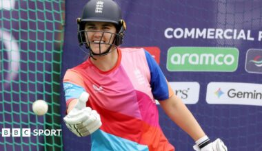 Nat Sciver-Brunt smiles during training