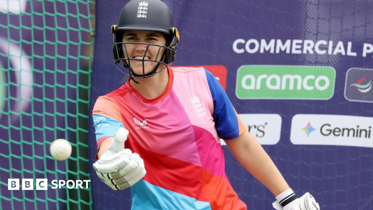 Nat Sciver-Brunt smiles during training