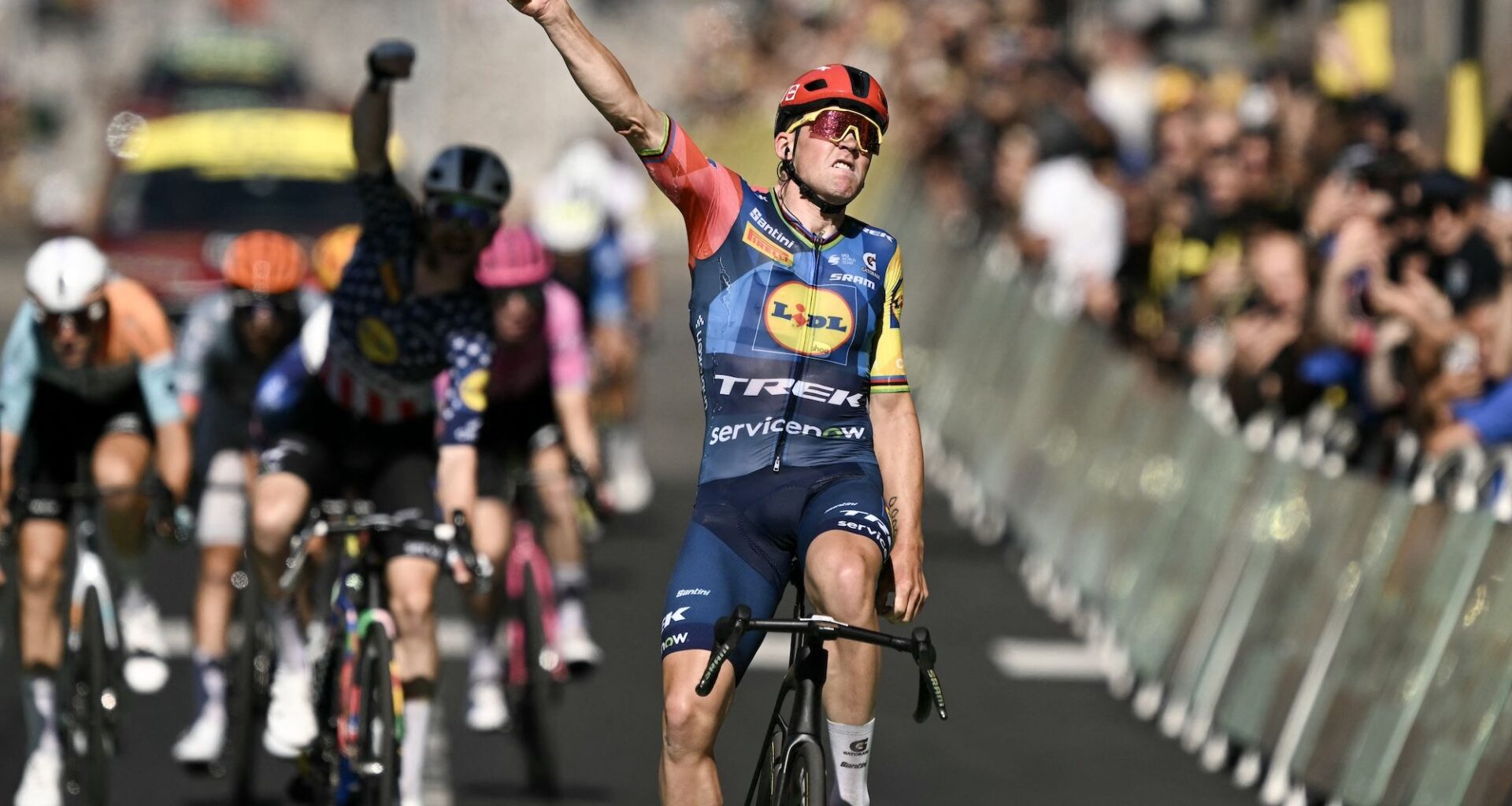 Tour de France: Mads Pedersen scorches stage 4 sprint with Quinn Simmons closing for Lidl-Trek one-two as yellow jersey changes hands