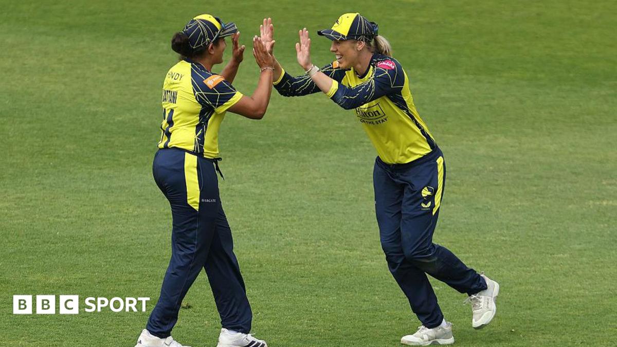Hampshire Hawks Georgia Adams celebrates with a team-mate