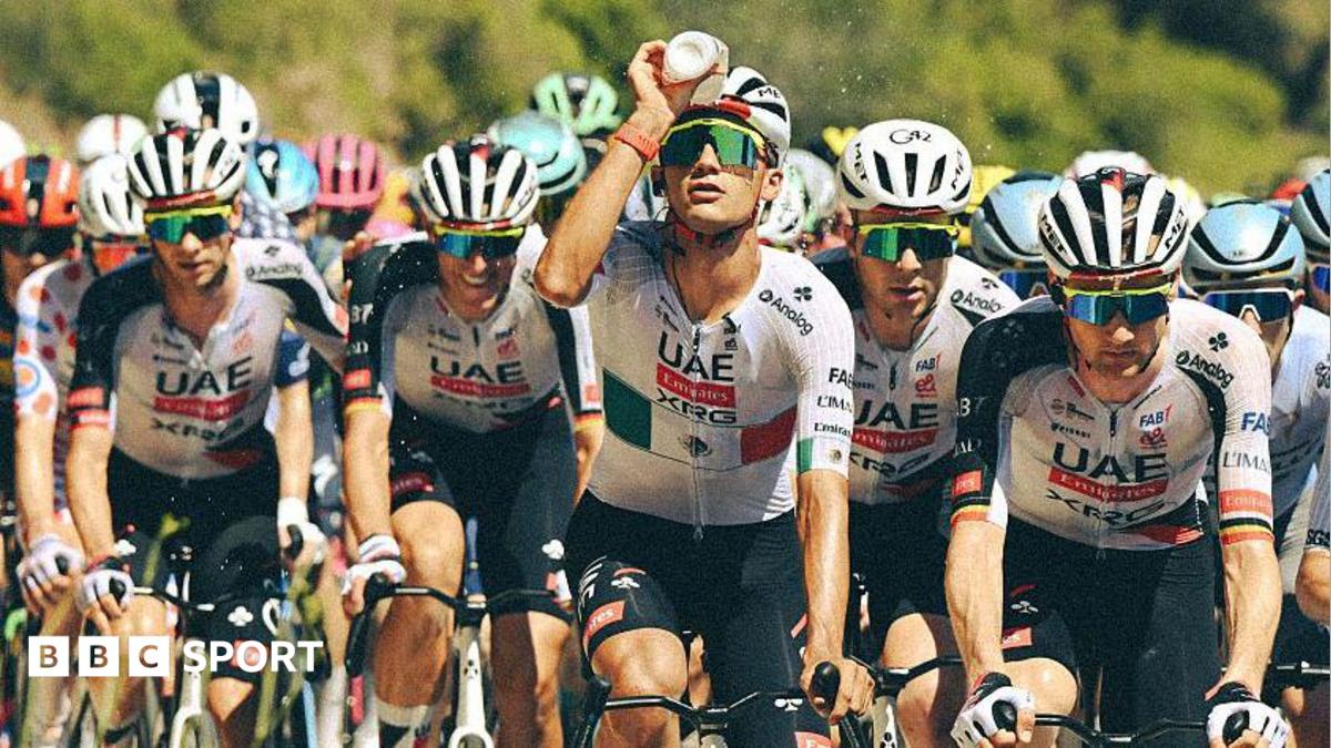 Isaac del Toro pours water on his head during stage two of the 2026 Tour de France
