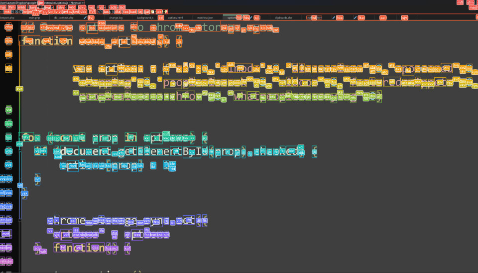 Neverclick overlay in Notepad++. It's nearly impossible to see a lot of the text and menu items with the hints in place.