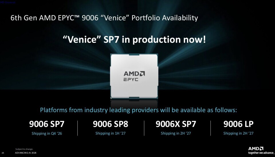 AMD says its 6th Gen Epyc Venice SP7 platform is in production, with SP8 and Venice X slated coming next year.