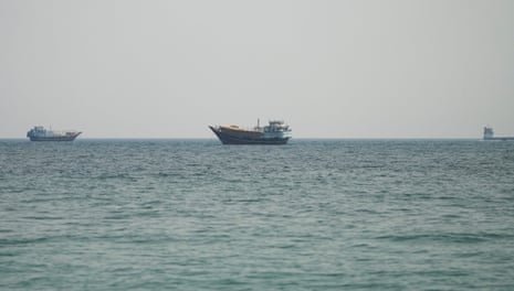 Vessels at the strait of Hormuz, as seen from Oman on 12 July 2026.