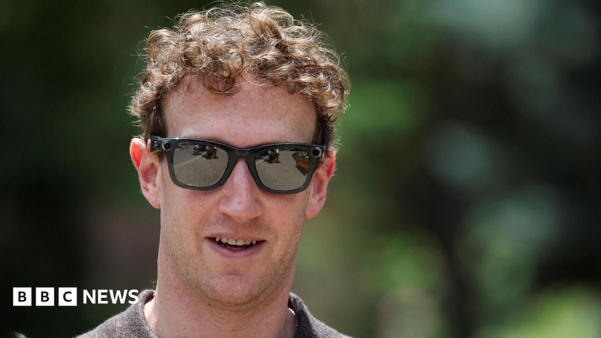 Meta CEO Mark Zuckerberg walking outside wearing a polo-style shirt and a pair of his company's camera-enabled sunglasses.