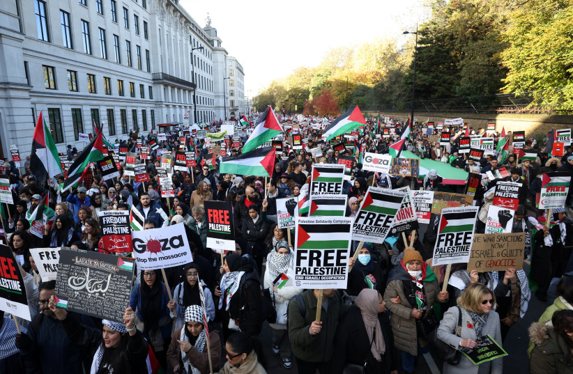 Demonstrators protest in solidarity with Palestinians in Gaza, in London, in January.