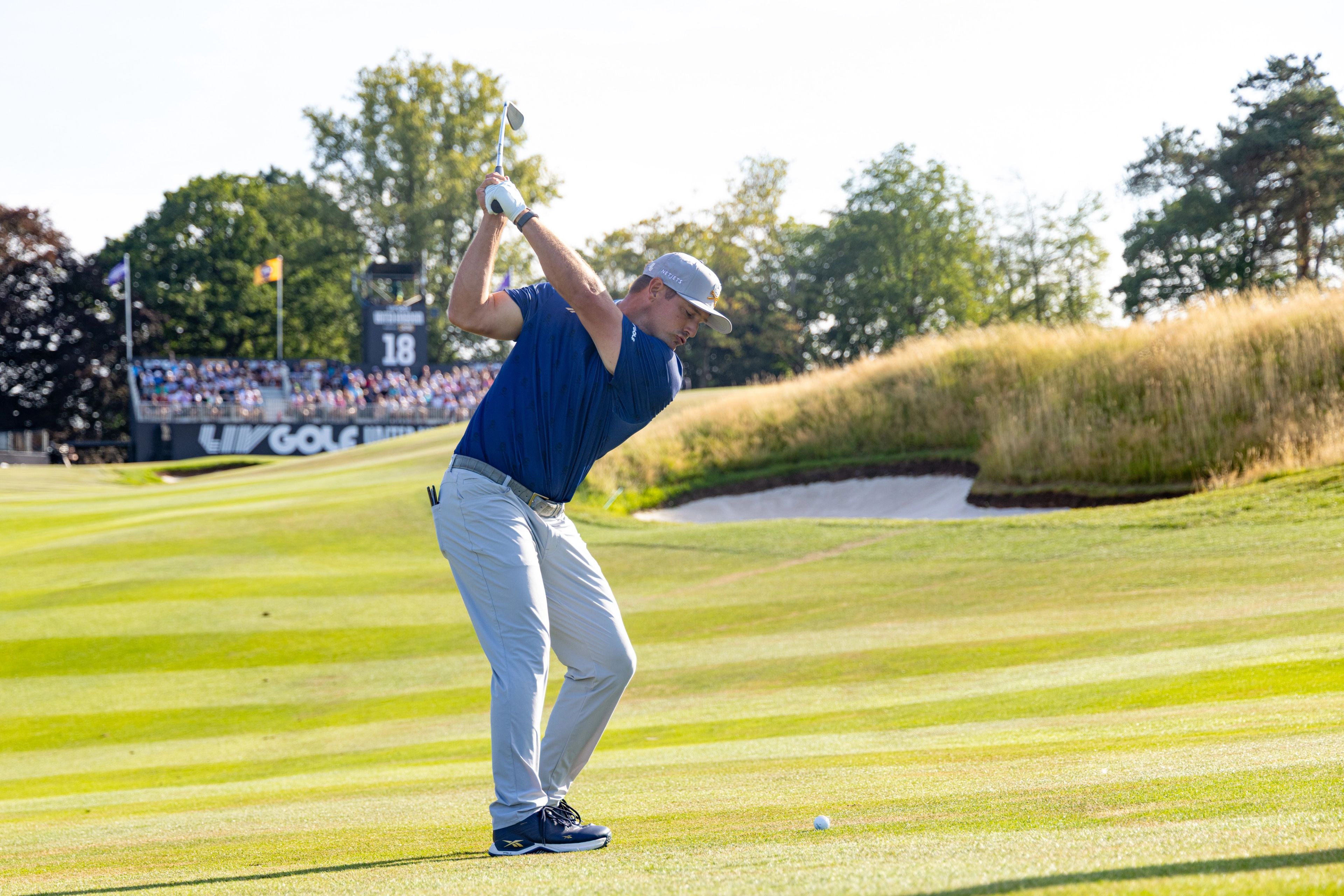 Bryson DeChambeau trails by four shots entering Saturday at LIV Golf UK.