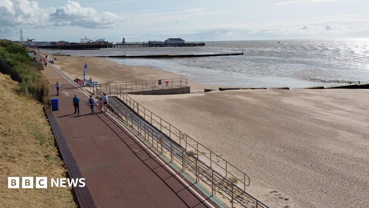 Clacton sea front with the pier in the distance.