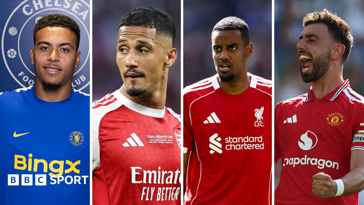 Split picture of Morgan Rogers, William Saliba, Alexander Isak and Bruno Fernandes