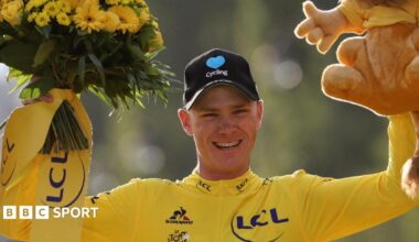 Chris Froome celebrating at the Tour de France