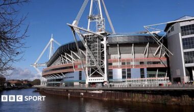 Inside view of Principality Stadium with thousands of fans around a boxing ring