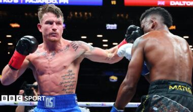 Dalton Smith (left) punches Subriel Matias during their WBC super lightweight championship bout in New York