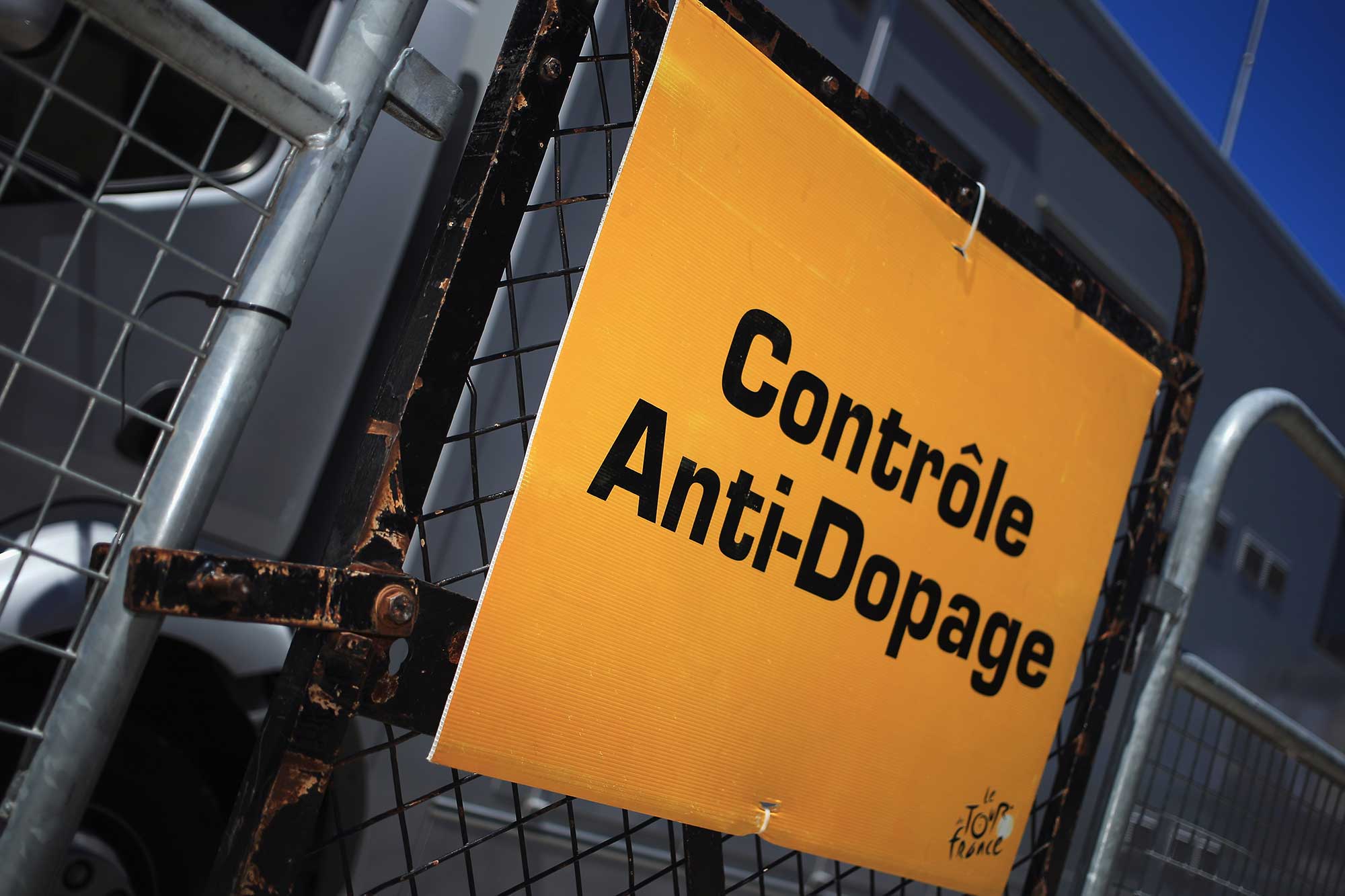 An anti-doping control sign at the Tour de France in 2013 (Photo by Doug Pensinger/Getty Images)