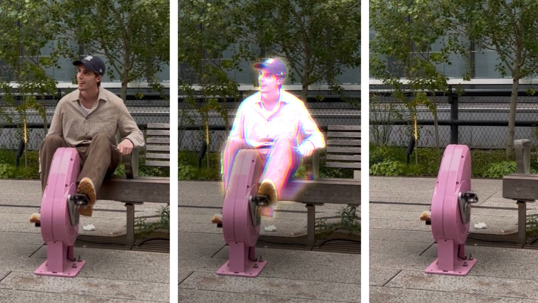 A photo of a man on a bench edited with Clean Up in iOS 27